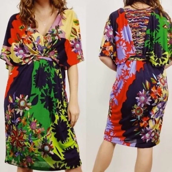 Ranna Gill x Anthropologie Multicolor Floral Knot-Front Dress. Size Medium. - Picture 2 of 11